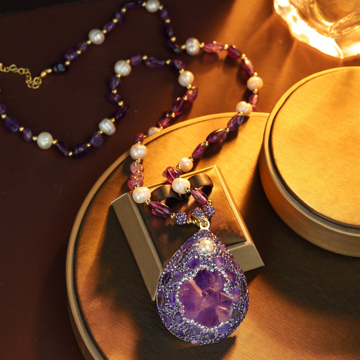 S2636N1 Amethyst pearl Sweater Chain Long Necklace Choker fine handmade gifts