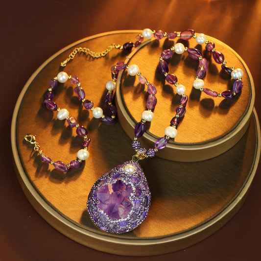 S2636N1 Amethyst pearl Sweater Chain Long Necklace Choker fine handmade gifts