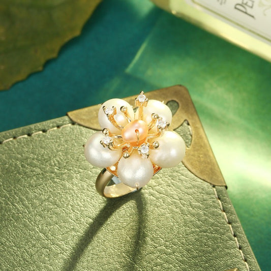 S2124R1 Pearl adjustable one-size-fits-all Engagement Ring fine handmade gifts
