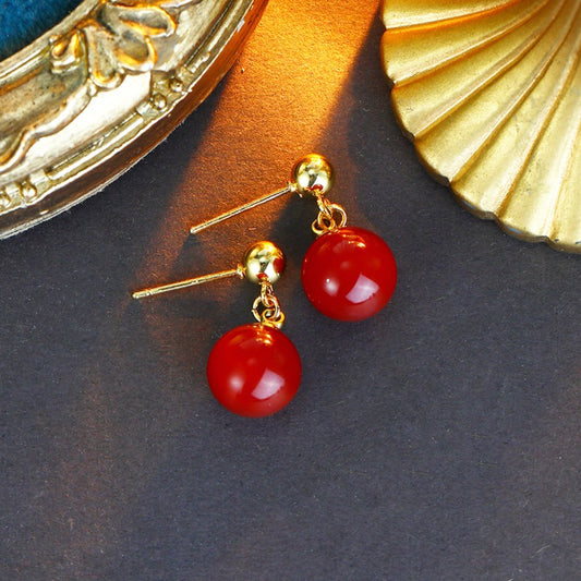 S4819E1 Pure Red Agate Stud Earrings  Ear Accessories fine handmade gifts