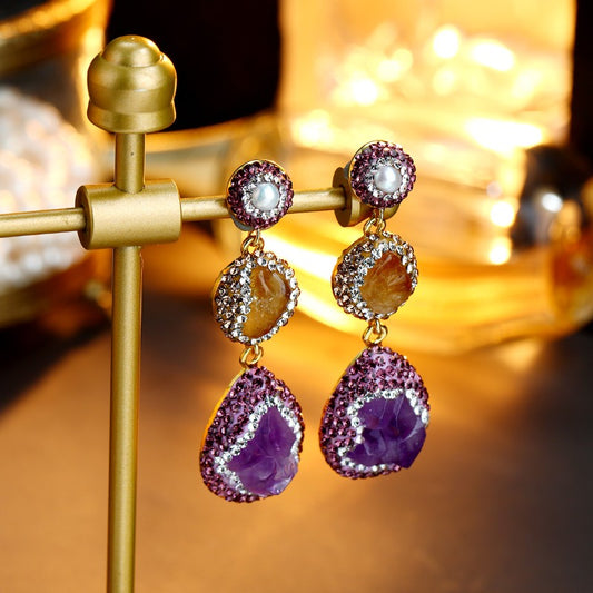 S4927E1 Pure Citrine Amethyst pearl earrings Stud Ear Accessories fine handmade gifts