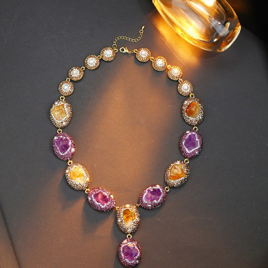 S2815N1 Pure Citrine pearl Sweater Chain Long necklace Choker fine handmade gifts