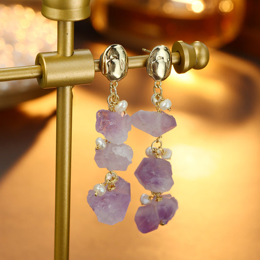 S4920E1 Pearl Amethyst Long Earrings Stud Ear Accessories fine handmade gifts