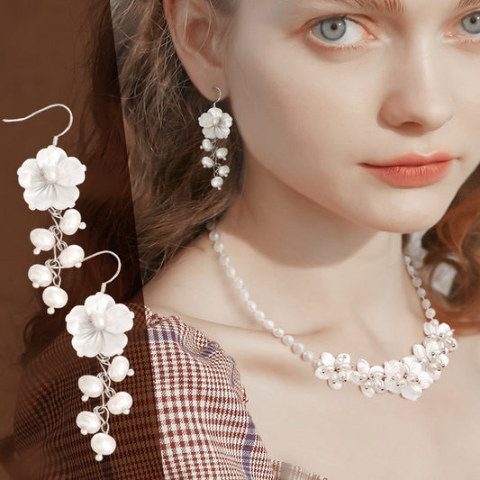 S4278E1 Pearl Flower Earrings Stud Ear Accessories fine handmade gifts
