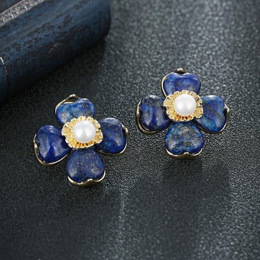 S4953E1 Lapis Lazuli Pearl Earrings Stud Ear Accessories fine handmade gifts