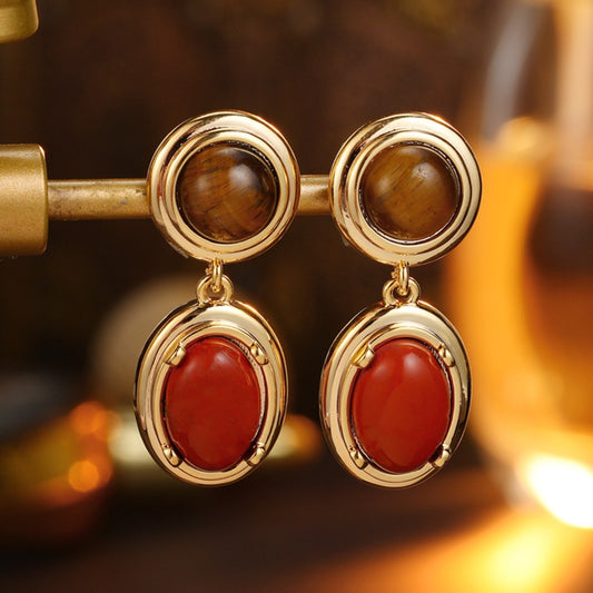 S4947E1 Tiger's Eye Long Earrings Stud Ear Accessories fine handmade gifts