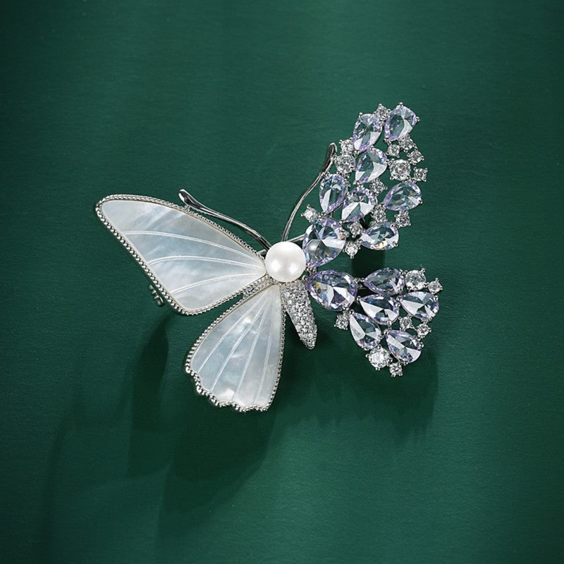 S2378B1 Pearl Brooch butterfly Scarf Buckle fine handmade gifts