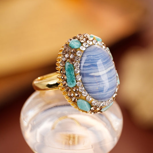 S2139R1 Blue Lace Agate, Pure Quartzite adjustable one-size-fits-all Engagement Ring simple elegant fine handmade gifts