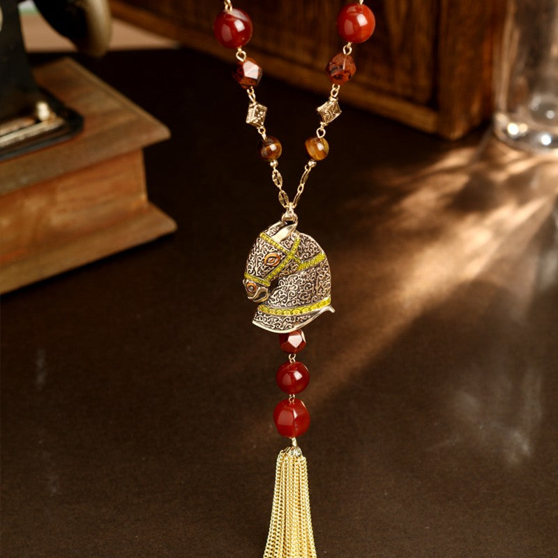 S3020N1   Tiger’s Eye Agate Star Drop from a Galloping Horse necklace