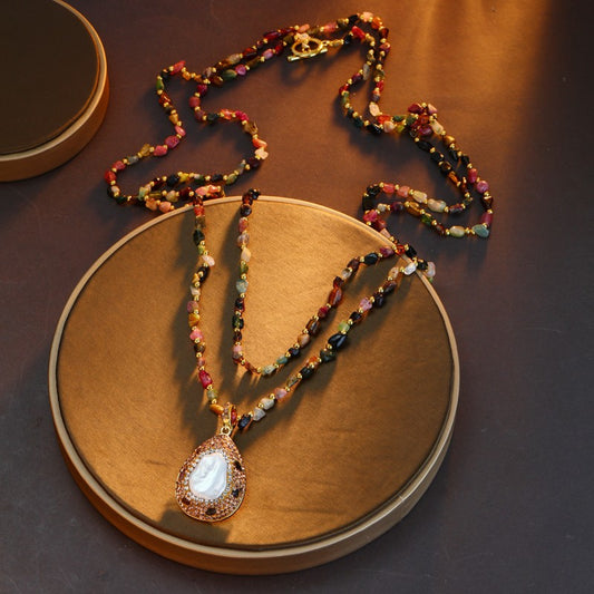 S2490N2 Pearl Tourmaline Sweater Chain Long Necklace Choker fine handmade gifts