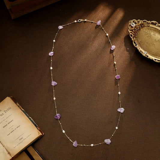 S2627N1 Amethyst Pearl Sweater Chain Long Necklace Choker fine handmade gifts