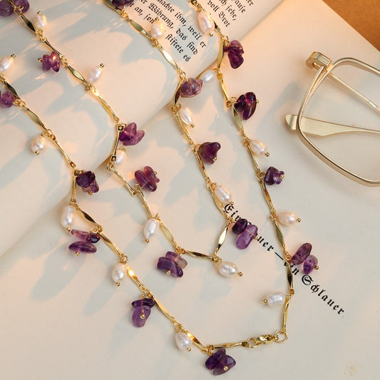 S2813N1 Pure Amethyst pearl Sweater Chain Long Necklace Choker fine handmade gifts