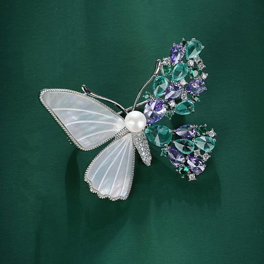 S2377B1 Pearl butterfly Brooch Scarf Buckle fine handmade gifts