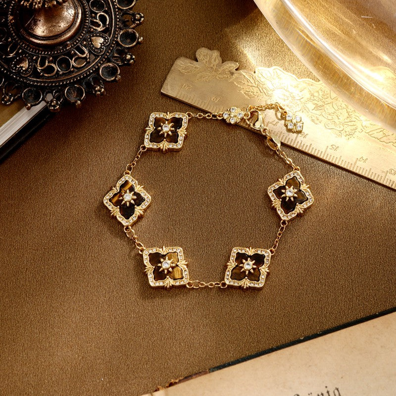 S2401C1 Caramel Four-Leaf Clover Poem Bracelet