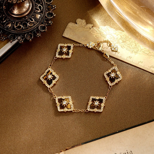 S2401C1 Caramel Four-Leaf Clover Poem Bracelet