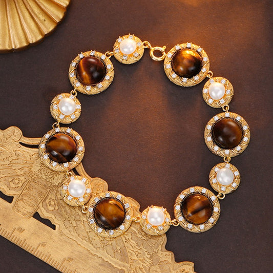 S2298C1 Tiger's Eye Pearl Bracelet Bangle Hand Chain fine handmade gifts