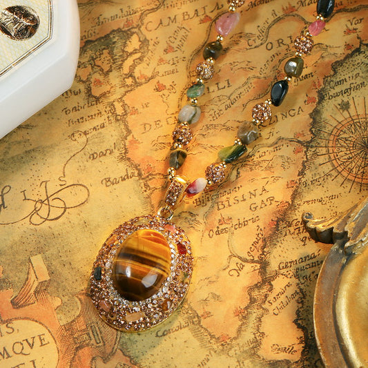 S2594N1 Pure Tourmaline Tiger's Eye Long Necklace Sweater chain fine handmade gifts