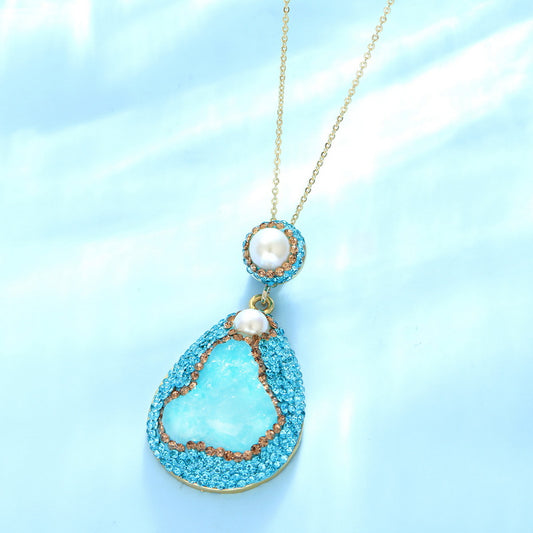 S2573N1 pearl aquamarine Sweater Chain Long Necklace fine handmade gifts