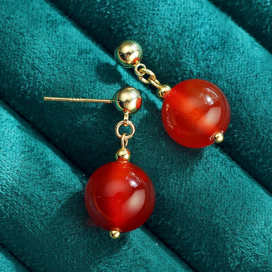 S4819E1 Pure Red Agate Stud Earrings  Ear Accessories fine handmade gifts