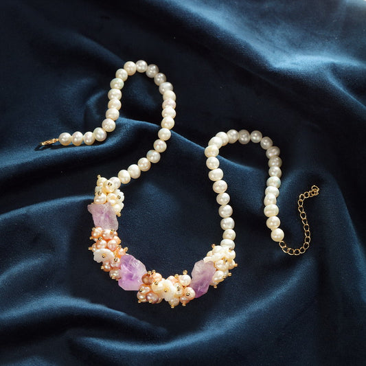 S2630N1 Pearl Amethyst Sweater Chain Long Necklace Choker traditional elegant fine handmade gifts