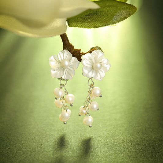 S4278E2 Pearl Flower Earrings Stud Ear Accessories fine handmade gifts