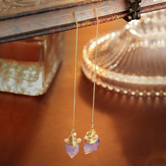S4527E1 Pearl Pure Amethyst Long  Earrings Stud Ear Accessories fine handmade gifts