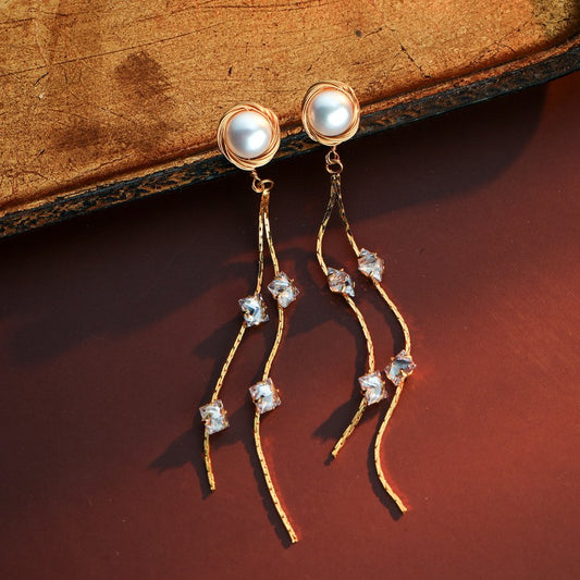S4859E1 Pearl Long  Earring Stud Ear Accessories fine handmade gifts