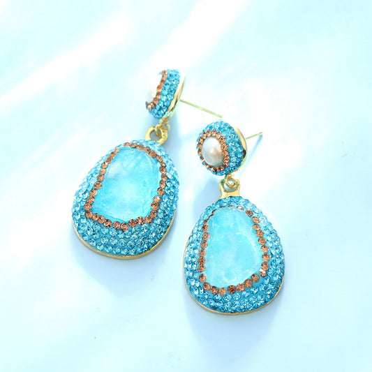 S4744E1 pearl Aquamarine earrings Stud Ear Accessories fine handmade gifts