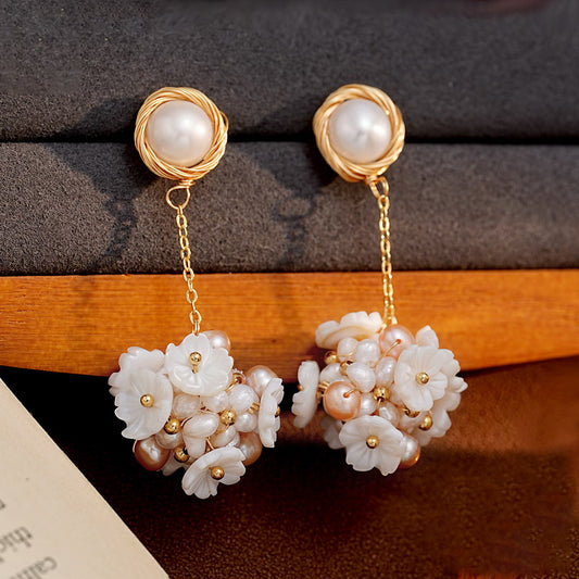 S4808E1 Pearl Flower Earrings Stud Ear Accessories fine handmade gifts