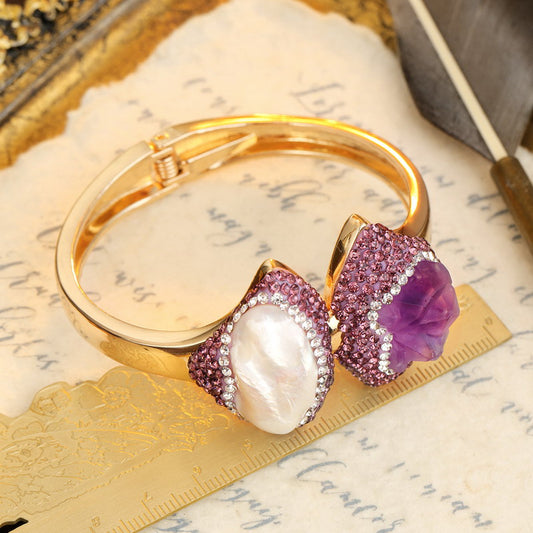 S2216C1 Pure Amethyst pearl bracelet Bangle Hand Chain fine handmade gifts