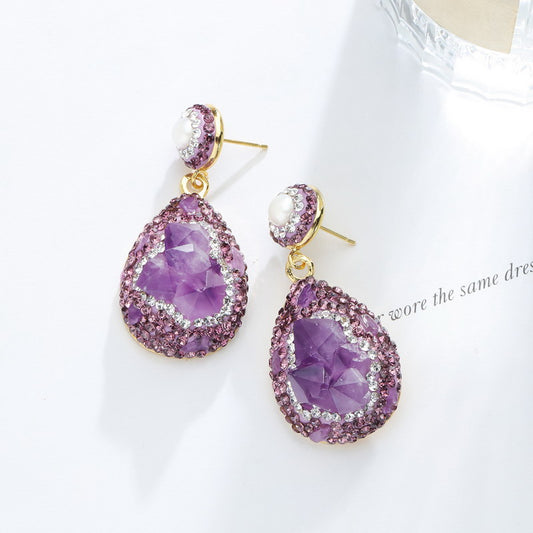 S4910E1 Pure Amethyst pearl earrings Stud Ear Accessories fine handmade gifts