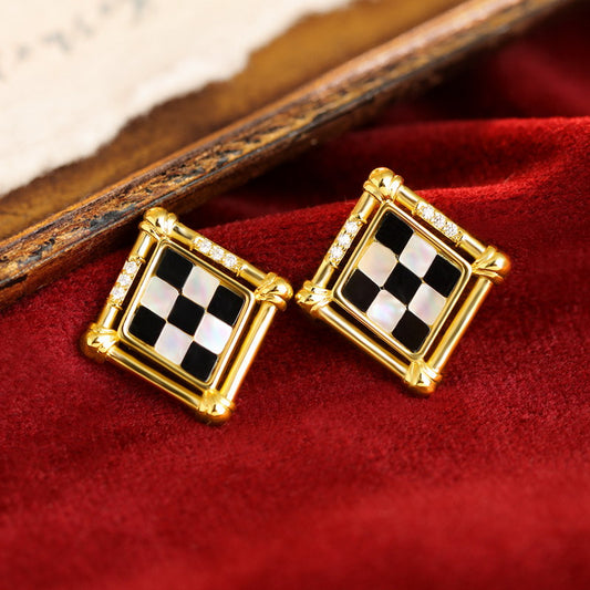 S4555E1 Black Onyx geometric Earrings Stud Ear Accessories fine handmade gifts