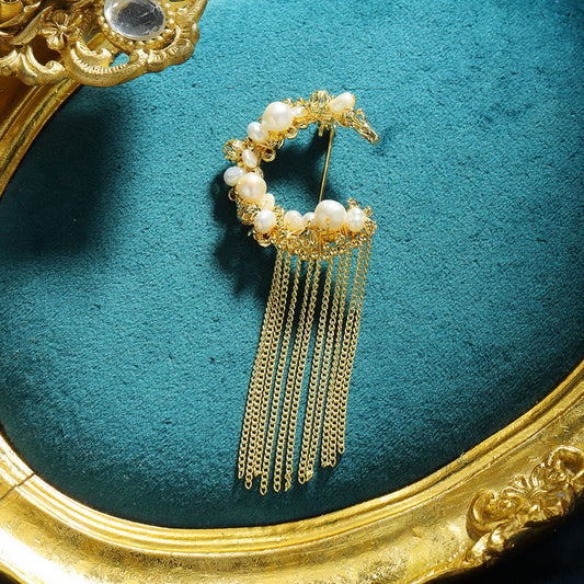 S2281B1 pearl brooch Scarf Buckle with tassels fine handmade gifts