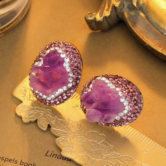 S4758E1 Pure Amethyst earrings Stud Ear Accessories fine handmade gifts