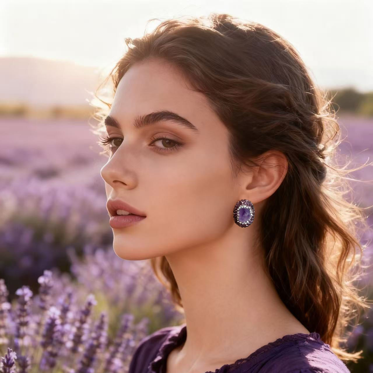 S4758E1 Pure Amethyst earrings Stud Ear Accessories fine handmade gifts