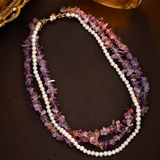 S2828N1 Pearl Amethyst Sweater Chain Long Necklace Choker fashion handmade gifts