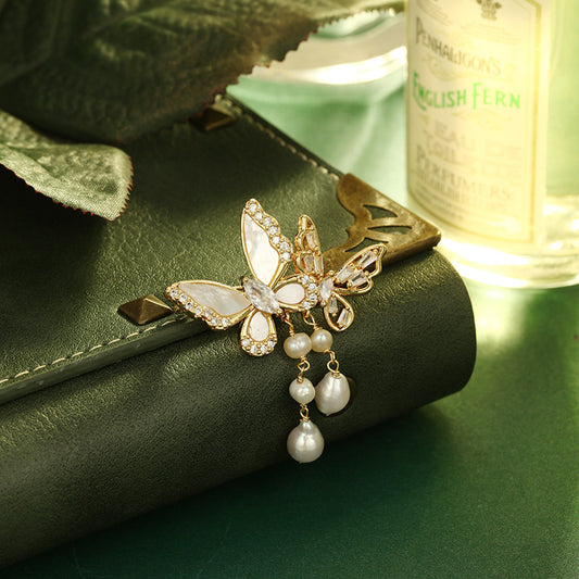 S2336B1 Pearl butterfly Brooch Scarf Buckle fine handmade gifts