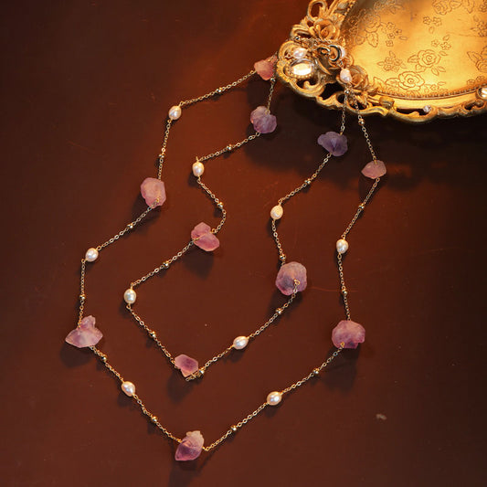 S2627N1 Amethyst Pearl Sweater Chain Long Necklace Choker fine handmade gifts