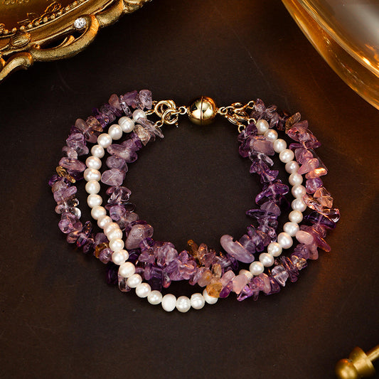 S2283C1 Pearl Amethyst Bracelet Bangle Hand Chain fine handmade gifts