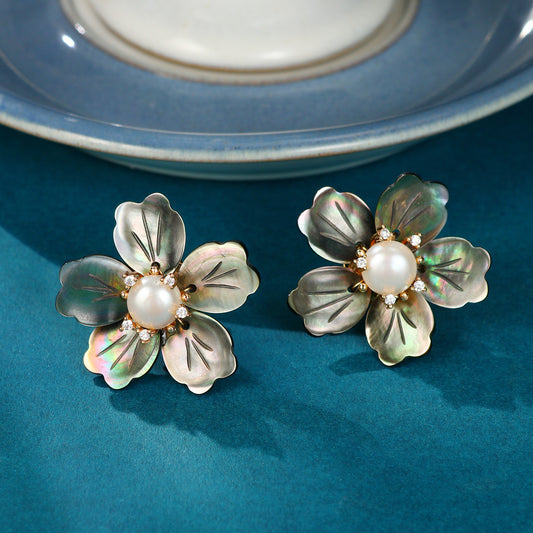 S5015E1  Stud Ear Accessories Earrings, Elegant Shadow of Ink Flowers