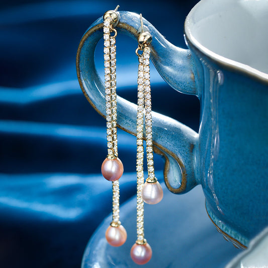 S4672E1 Pearl Long  Earrings Stud Ear Accessories fine handmade gifts