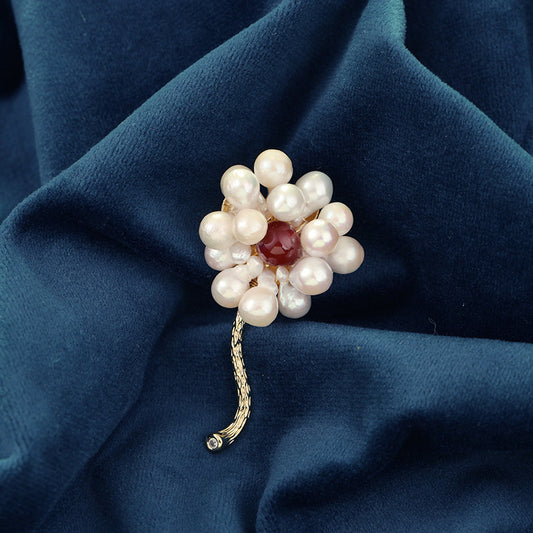 S2239B1 Agate pearl Flower Brooch Scarf Buckle fine handmade gifts