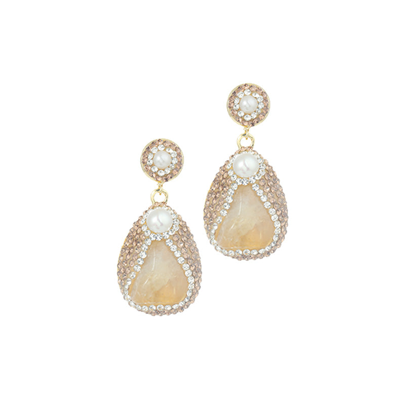 S4759E1 Pure Citrine Pearl Earrings Stud Ear Accessories fine handmade gifts