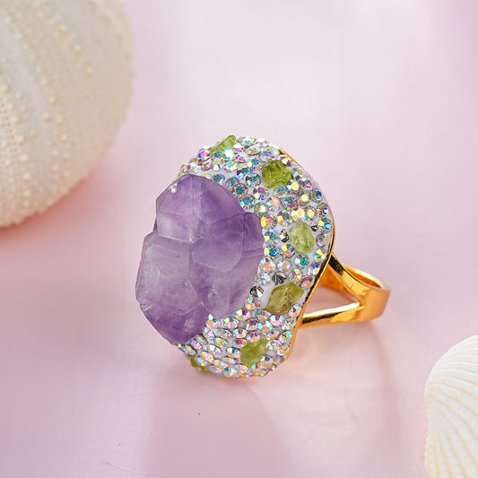 S2144R1 Pure Amethyst Olivine adjustable one-size-fits-all Engagement Ring fine handmade gifts