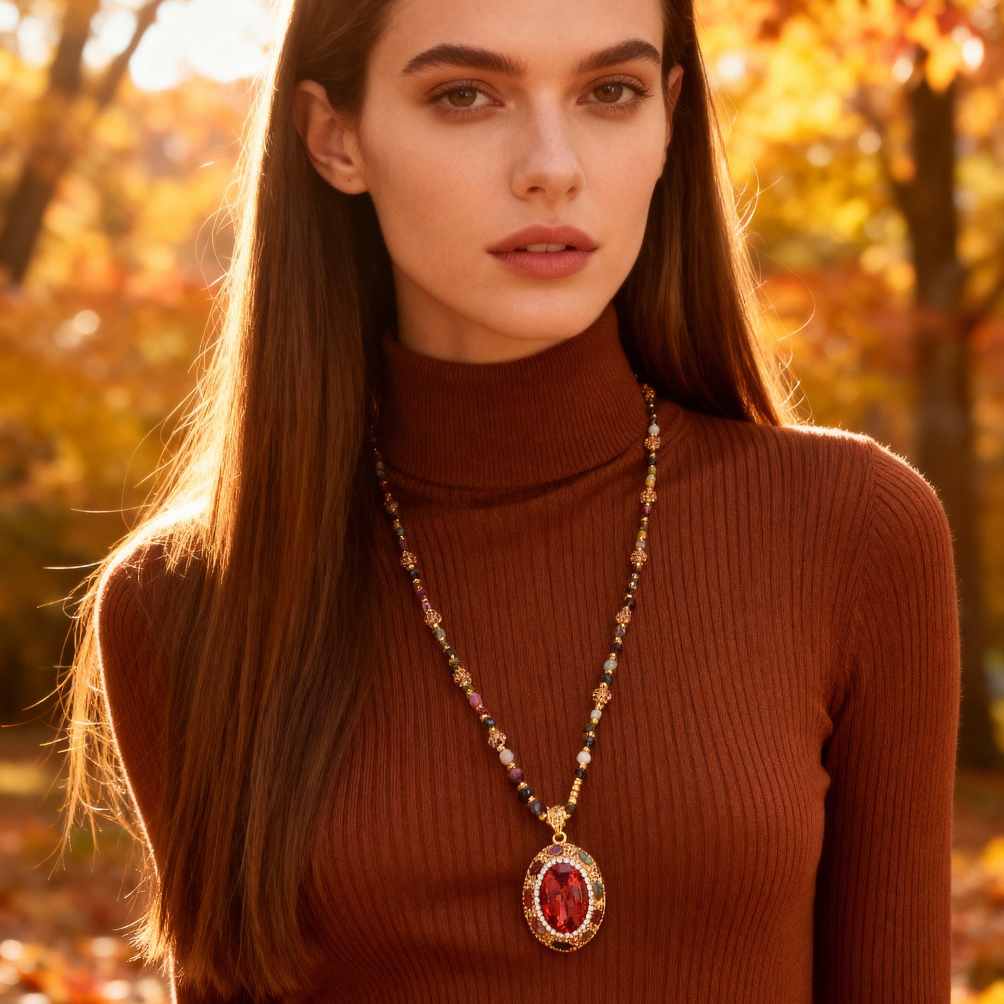 S2686N1 Tourmaline Sweater Chain Long Necklace Choker fine handmade gifts