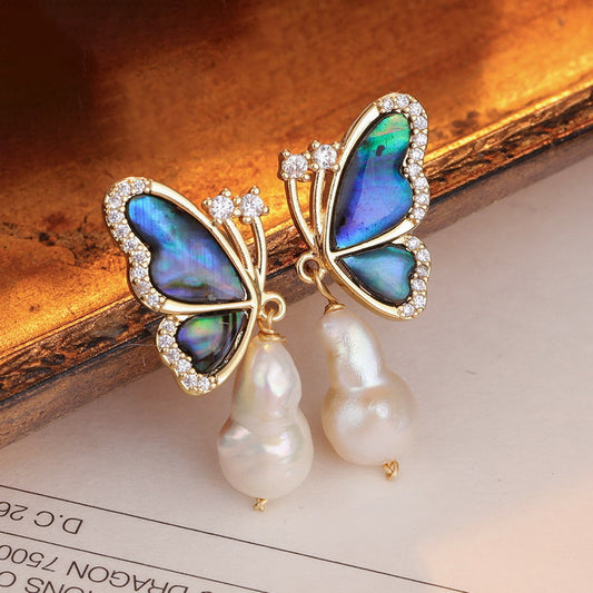 S4698E1 Pearl butterfly Earrings Stud Ear Accessories fine handmade gifts