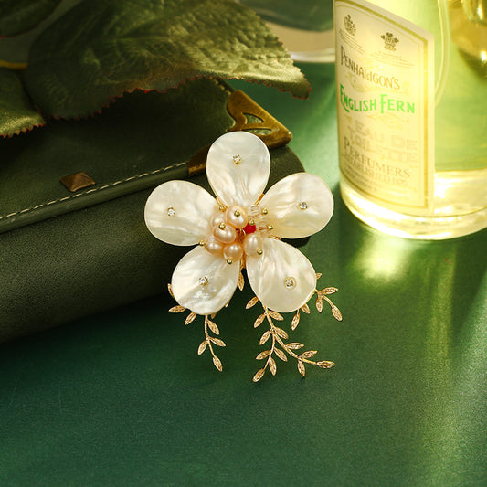 S2349B1 Pearl Flower Brooch Scarf Buckle fine handmade gifts