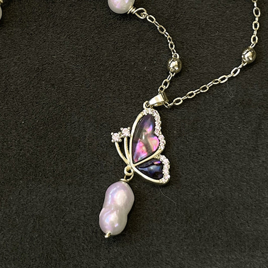 S2563N1 Pearl butterfly Sweater Chain Long Necklace fine handmade gifts