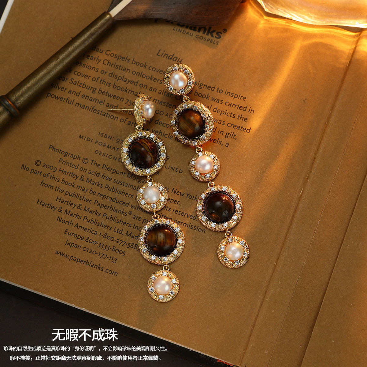 S4914E1 Tiger's Eye pearl Long  earrings Stud Ear Accessories fine handmade gifts
