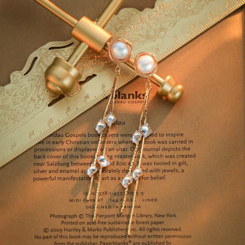 S4859E1 Pearl Long  Earring Stud Ear Accessories fine handmade gifts